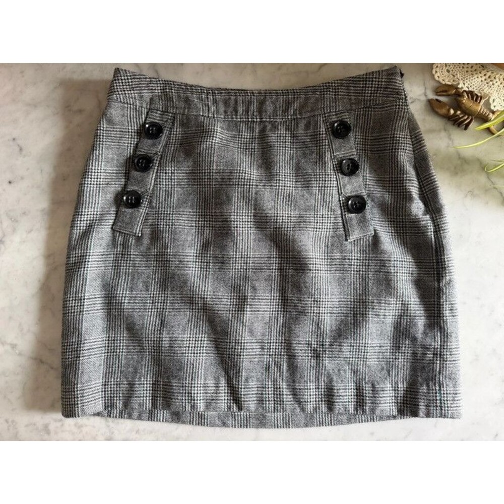 Banana Republic Plaid Sailor Mini Skirt Grey Houndstooth Button Detail Size 4